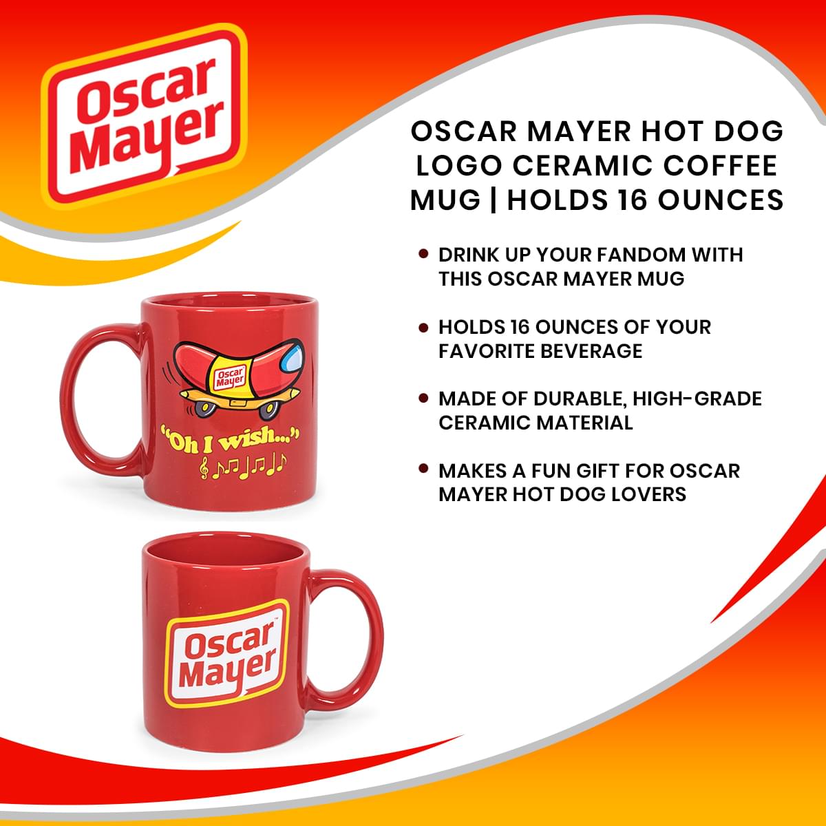 Oscar Mayer Hot Dog Logo Ceramic Coffee Mug | Holds 16 Ounces