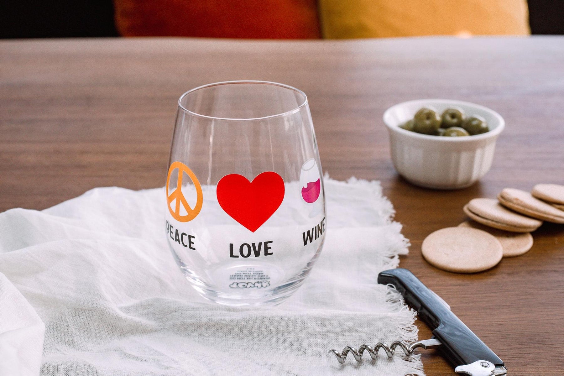 "Peace Love Wine" Oversized Stemless Wine Glass | Holds 20 Ounces