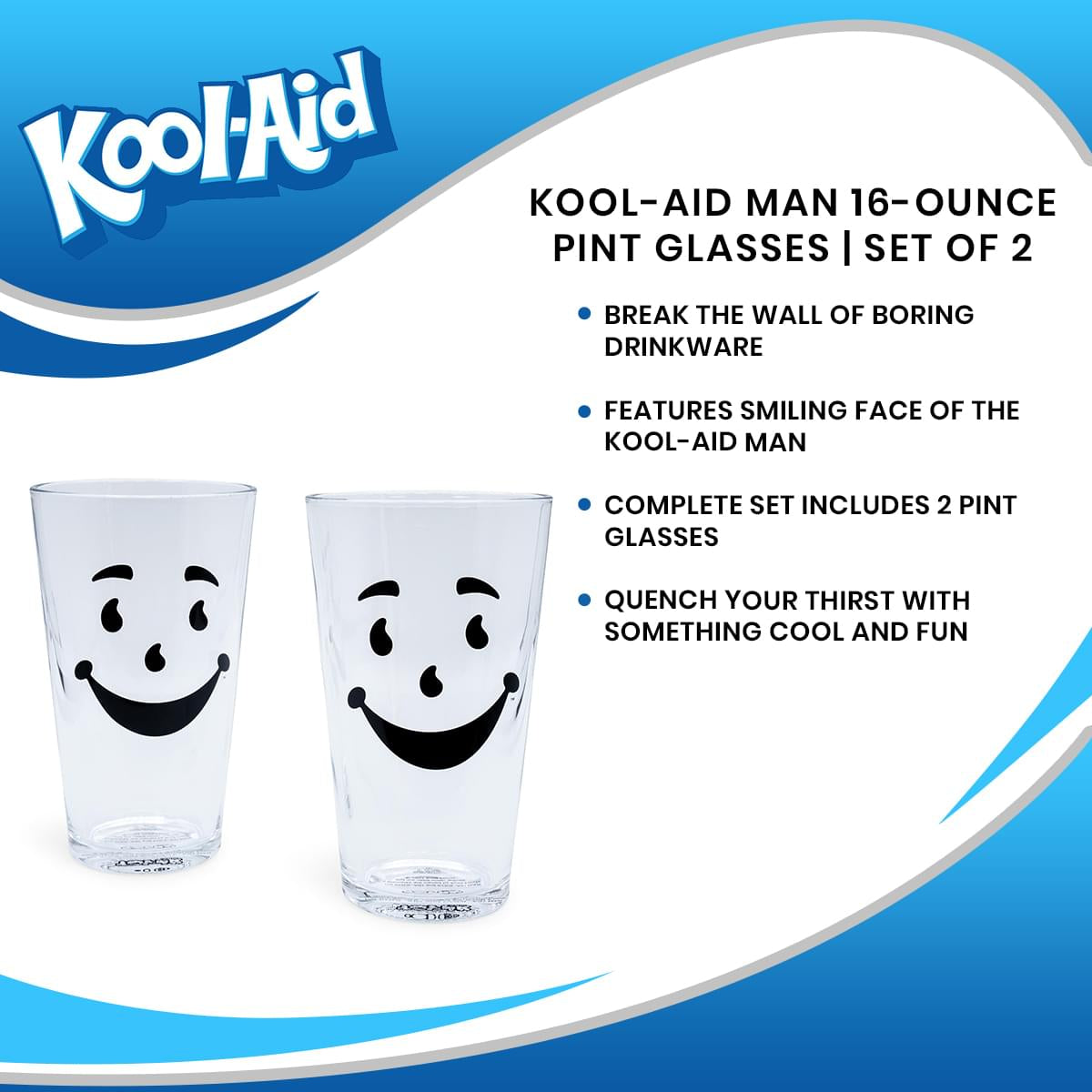 Kool-Aid Man 16-Ounce Pint Glasses | Set of 2