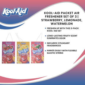 Kool-Aid Packet Air Freshener Set Of 3 | Strawberry, Lemonade, Watermelon