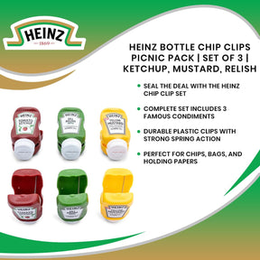Heinz Bottle Chip Clips Picnic Pack | Set of 3 | Ketchup, Mustard, Relish