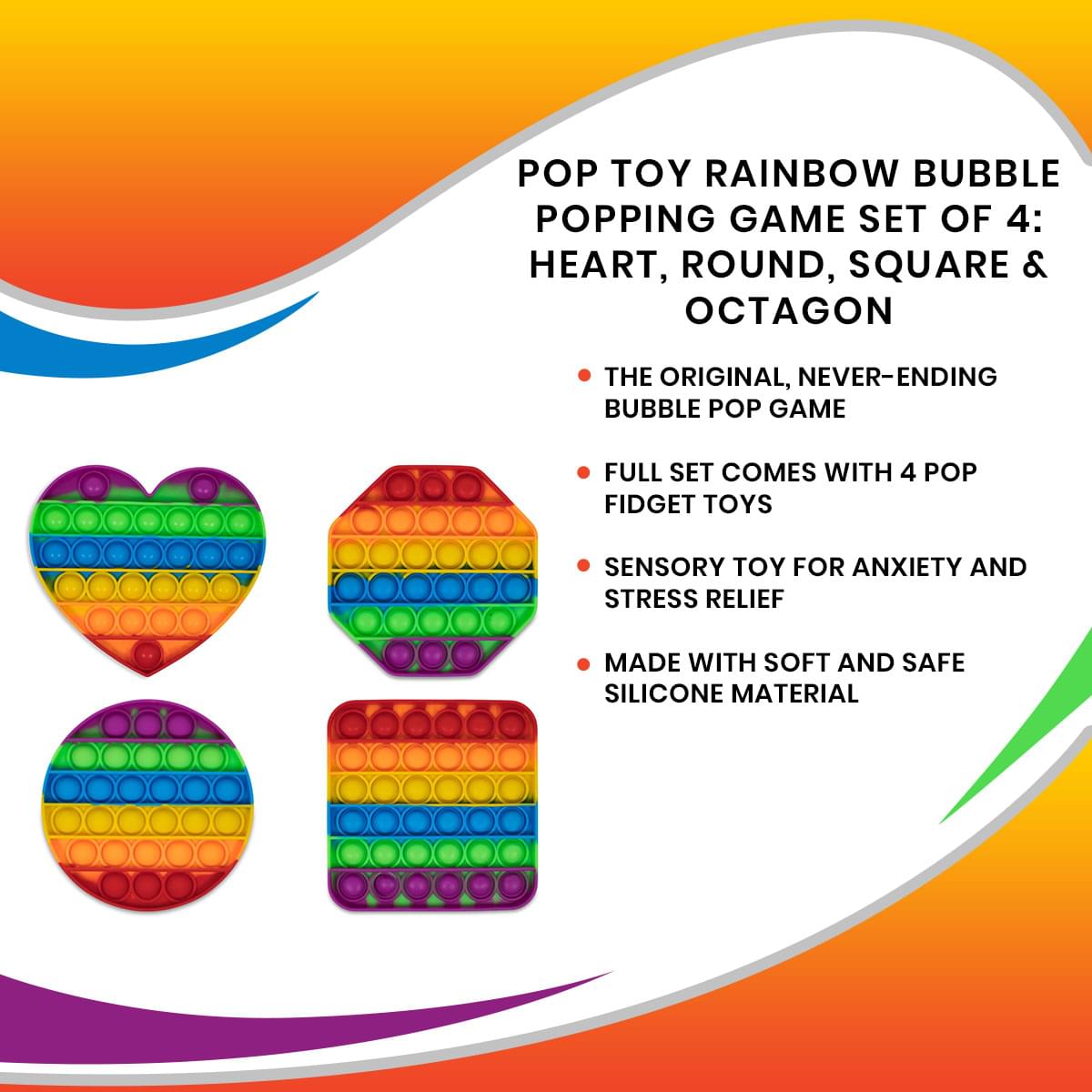 Pop Fidget Toys Rainbow Bubble Popping Game | Set of 4