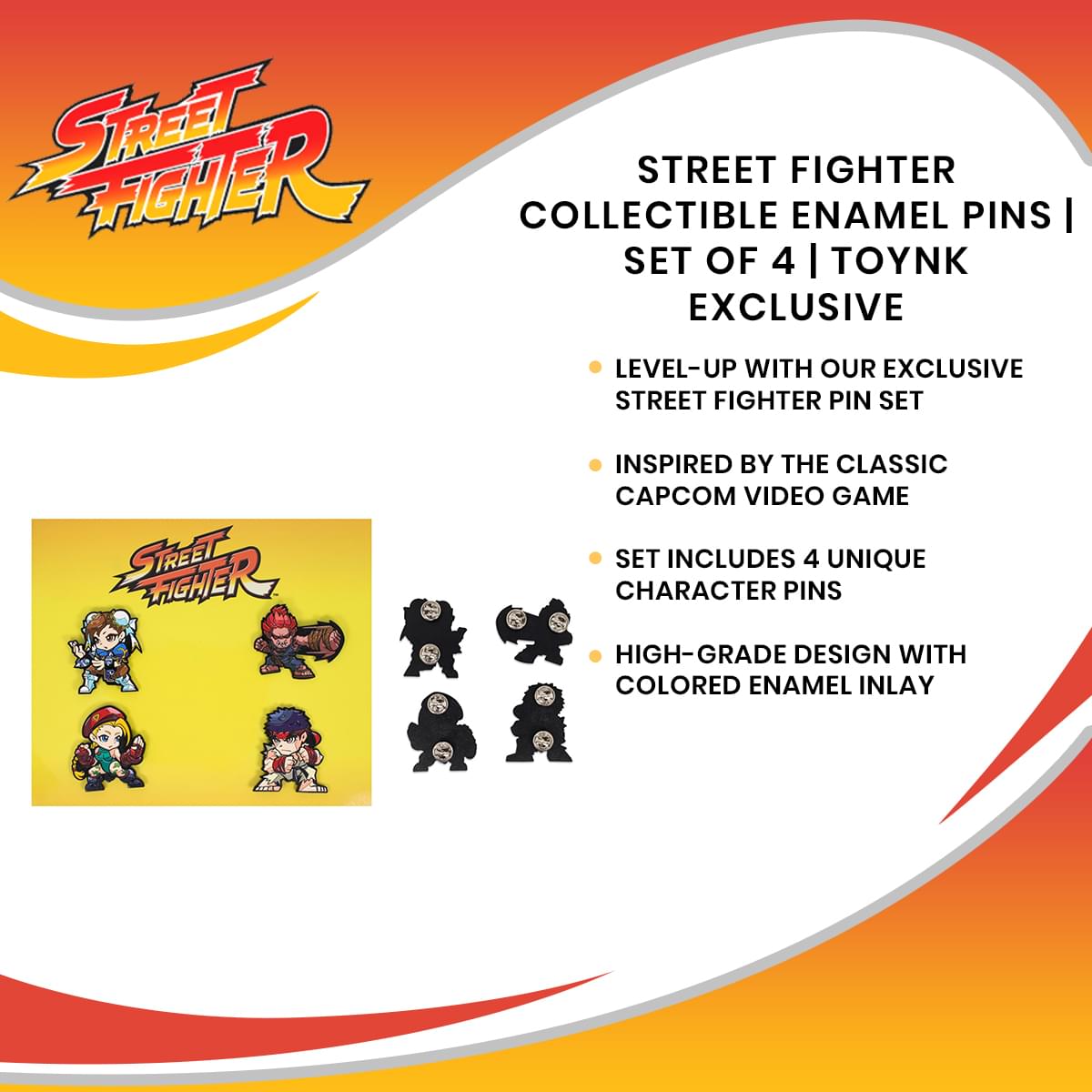 Street Fighter Collectible Enamel Pins | Set of 4 | Toynk Exclusive