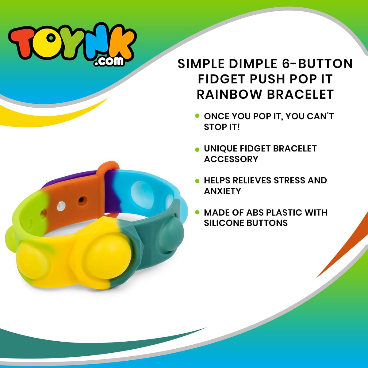 Push Pop Fidget Toy 6-Button Bracelet | Rainbow