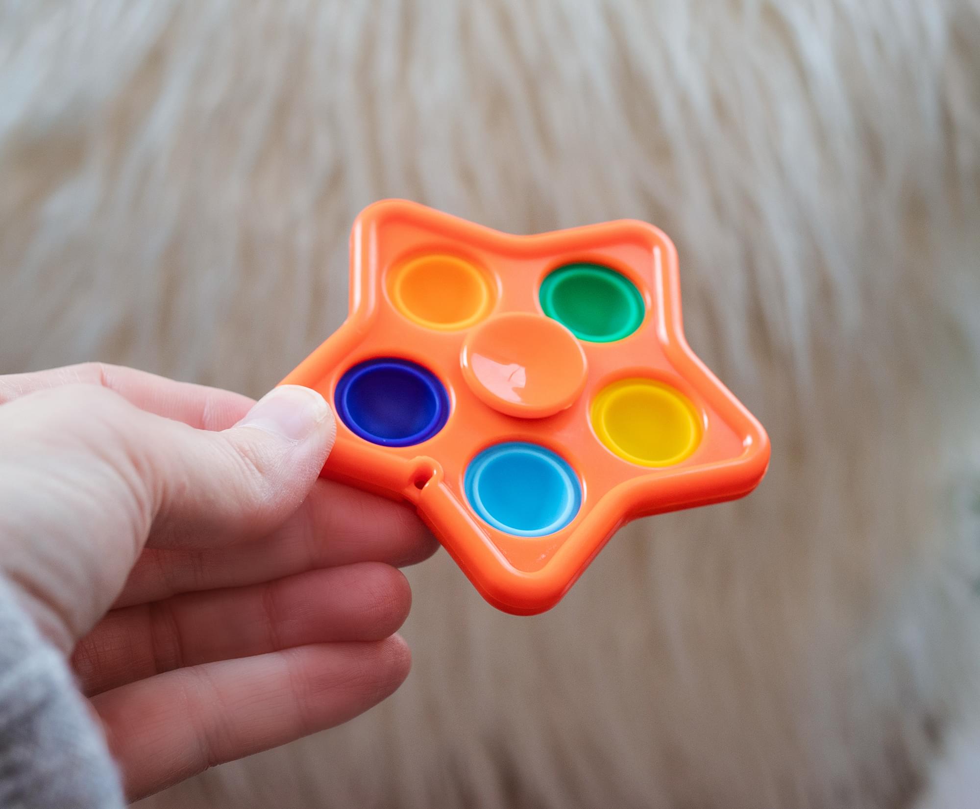 Pop Fidget Toy Spinner Orange Star 5-Button Bubble Popping Game