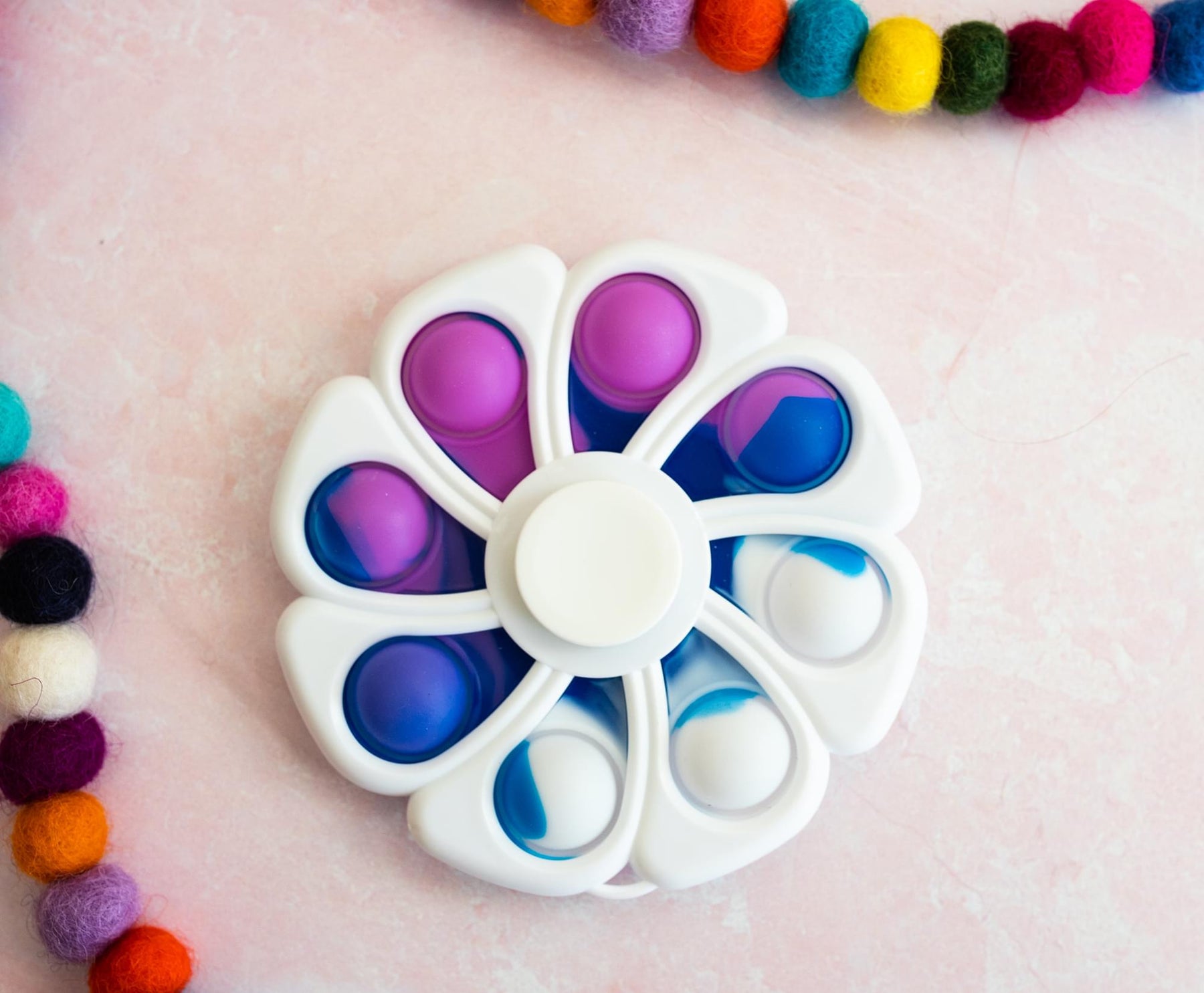 Pop Fidget Toy Spinner White Flower 8-Button Bubble Popping Game