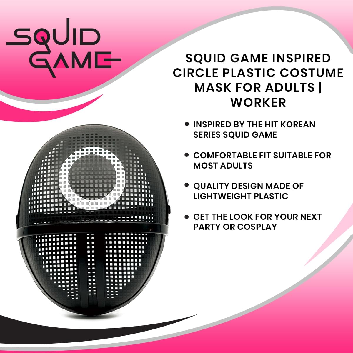 Squid Game Inspired Circle Plastic Costume Mask for Adults | Worker