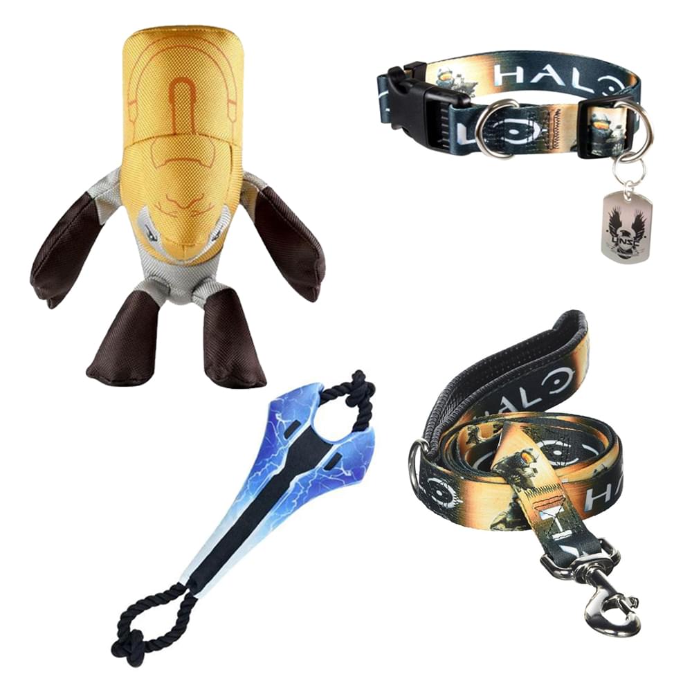 Halo Dog Gift Set: Leash, Collar, Tugger Toy, & Plush Chew Toy