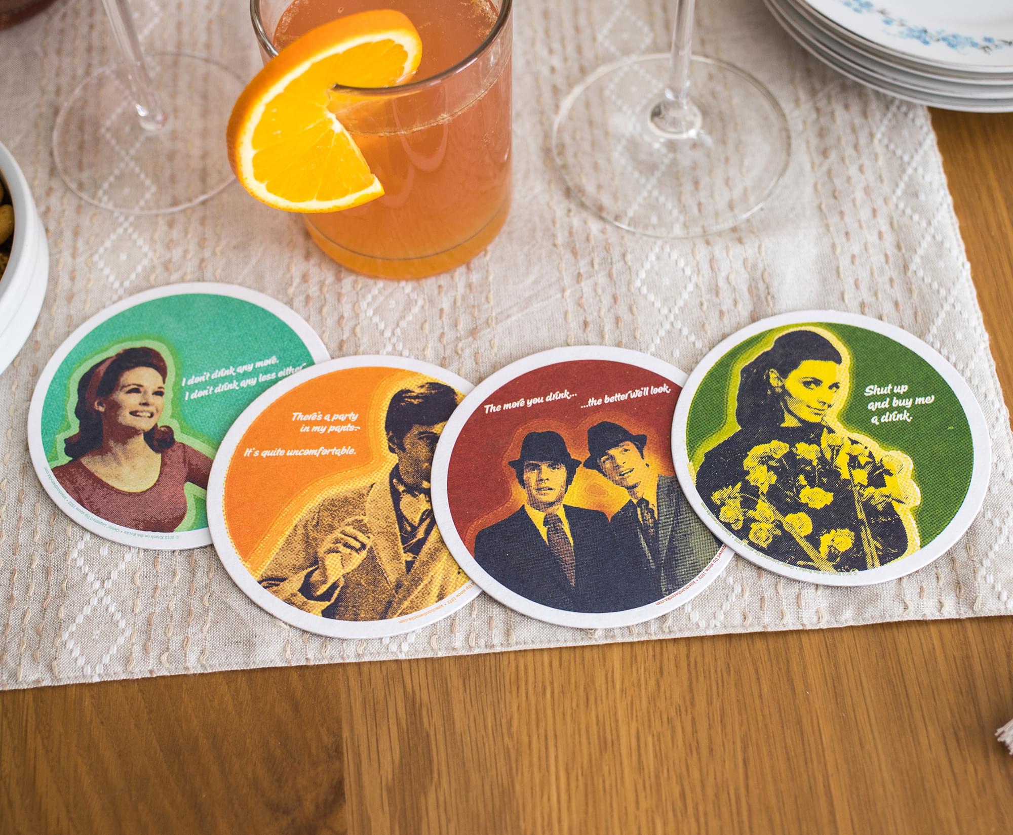 Retro Funny Quotes Cork Drink Coasters Set of 4