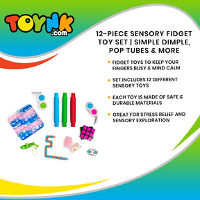 12-Piece Sensory Fidget Toy Set | Simple Dimple, Pop Tubes & More