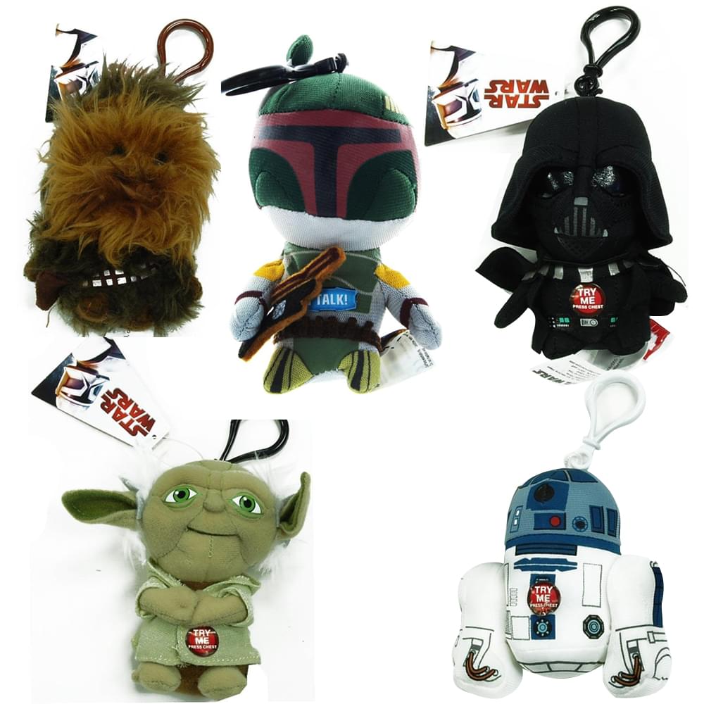 Star Wars Vader 4" Talking Plush Clip On Set of 5 with R2-D2, Yoda, and More
