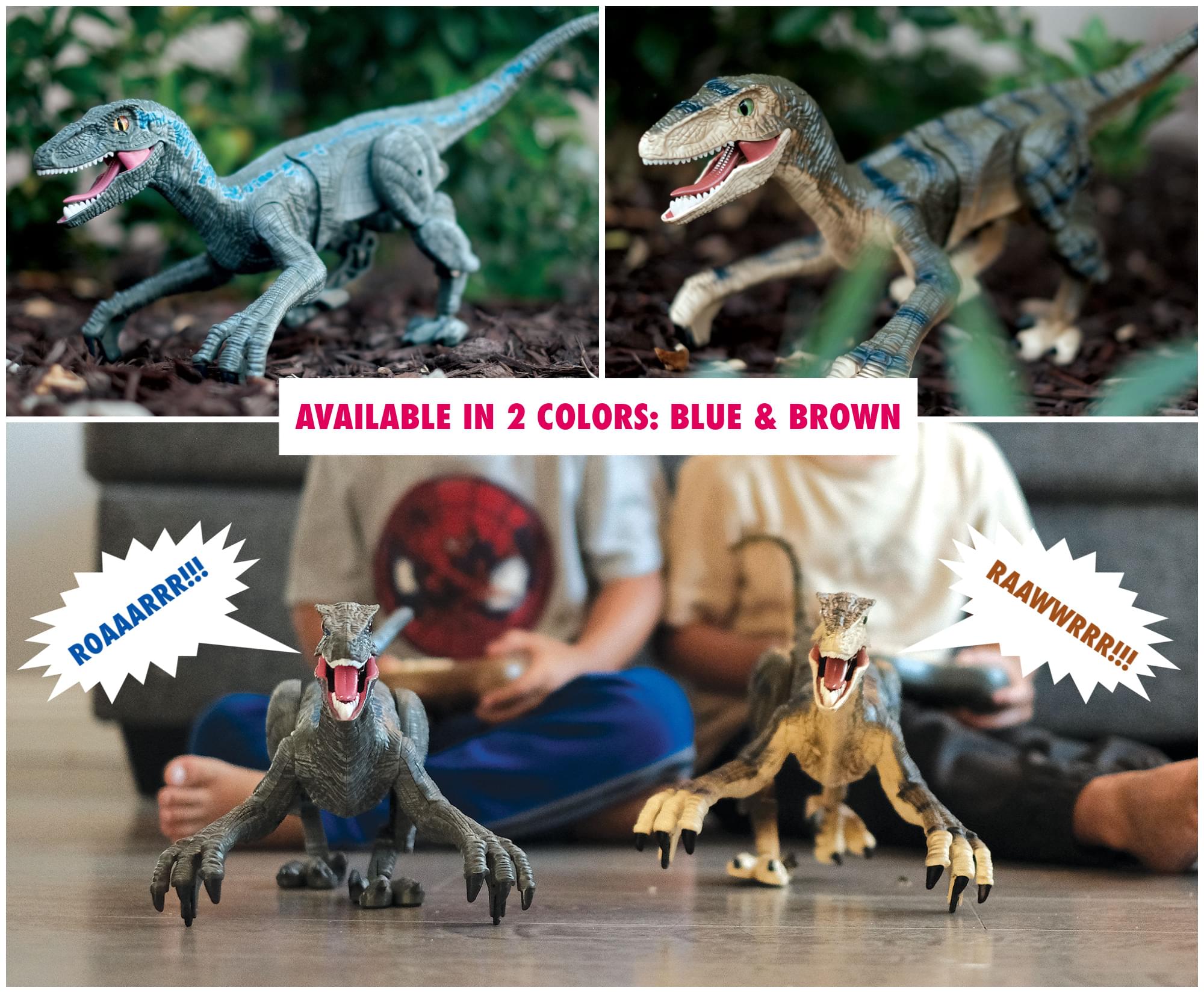 RC Dinosaur Velociraptor Toy with Realistic Walking and Sound Effects | Blue