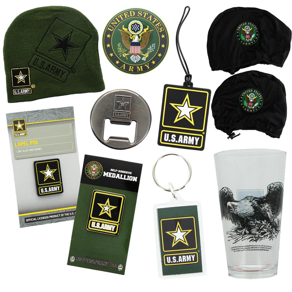 U.S. Army 9 Piece Gift Set with Lapel Pin, Keychain, Luggage Tag, and More