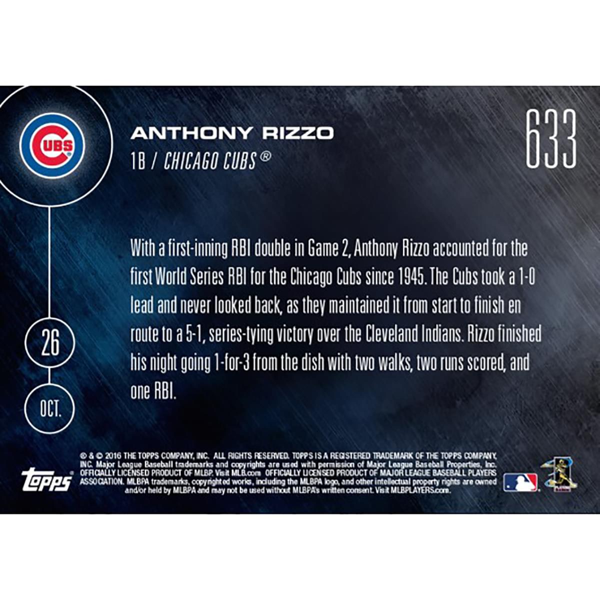 MLB Chicago Cubs Anthony Rizzo #633 2016 Topps NOW Trading Card
