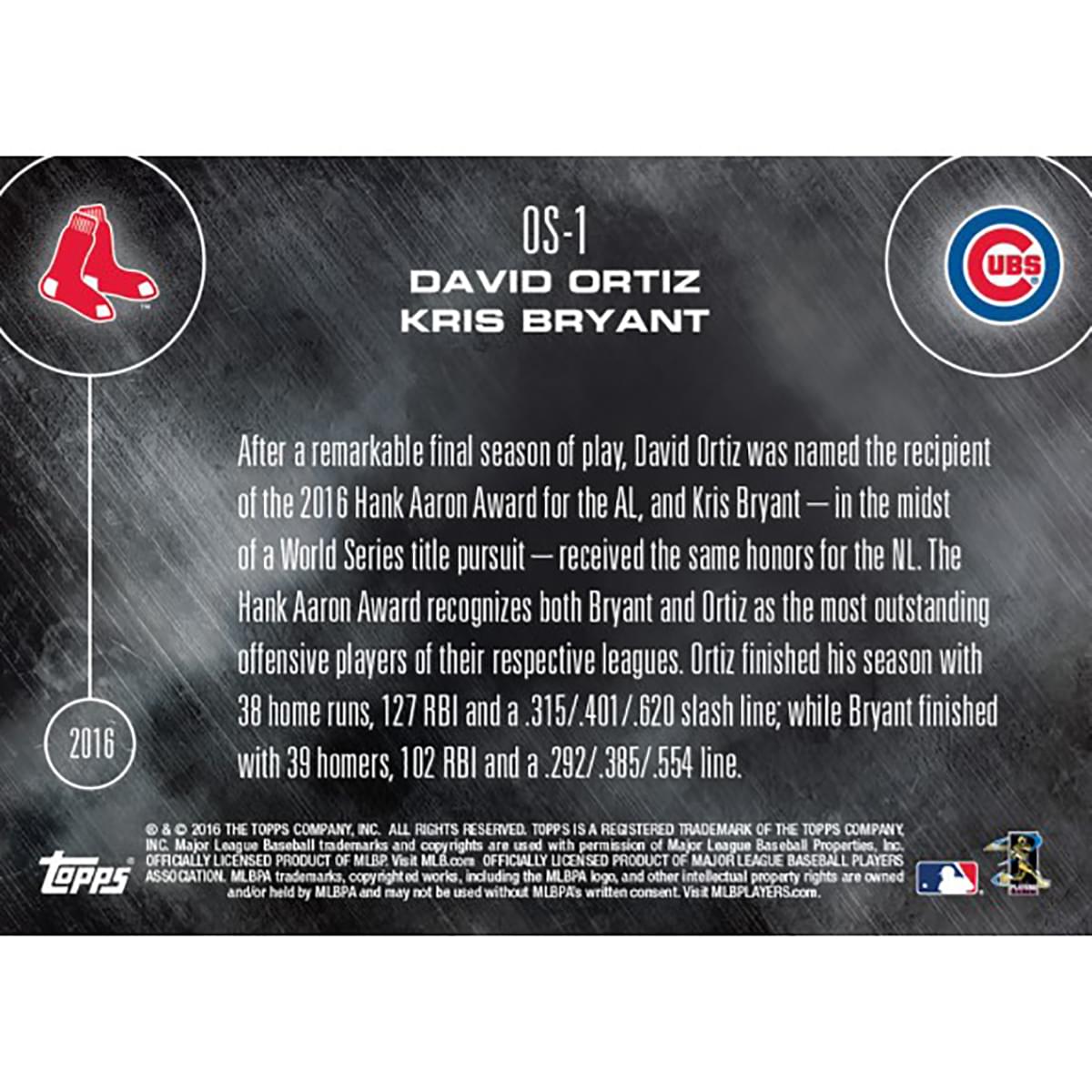 MLB Chicago Cubs David Ortiz/ Kris Bryant OS-1 2016 Topps NOW Trading Card