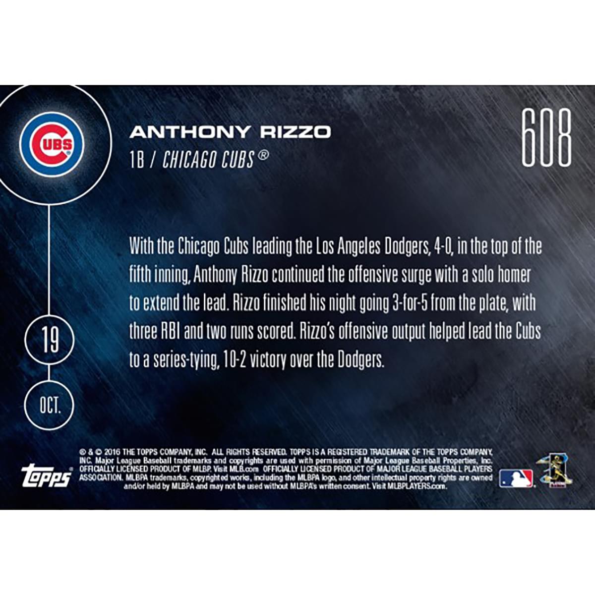 MLB Chicago Cubs Anthony Rizzo #608 2016 Topps NOW Trading Card
