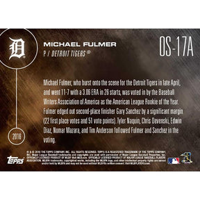 Topps NOW AL Rookie of Year Detroit Tigers Michael Fulmer RC Card #OS-17A