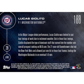 Topps NOW Washington Nationals Lucas Giolito RC MLB 2016 Card 188 Trading Card