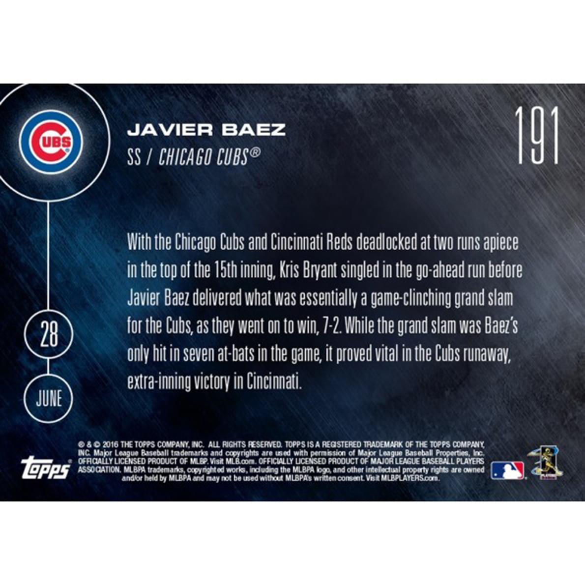 MLB 2016 Topps NOW Card 191 Chicago Cubs Javier Baez Trading Card