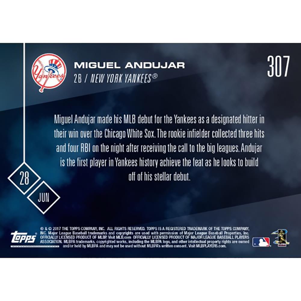 MLB NY Yankees Miguel Andujar #307 2017 Topps Now Trading Card