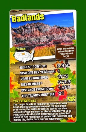 National Parks Top Trumps Card Game
