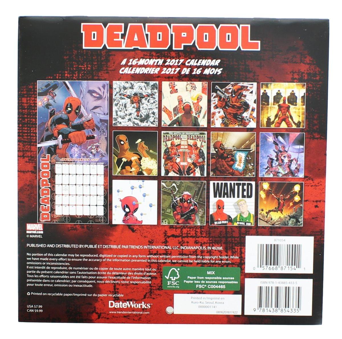 Marvel Deadpool 2017 Wall Calendar