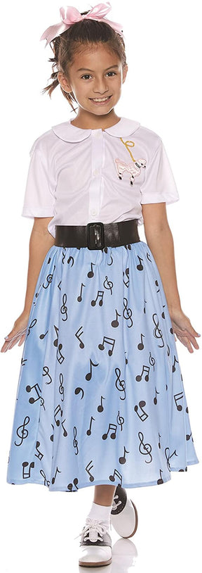 50's Style Shirt & Skirt Child Costume Set