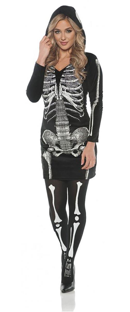 Women's Skeletal Hoodie Dress Costume