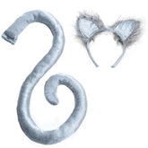 Grey Cat Tail & Ears Adult Costume Set