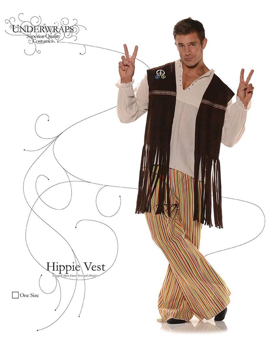 Fringed Hippie Brown Adult Vest Costume with Patches