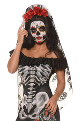 Day of the Dead Mantia Costume Headband with Veil