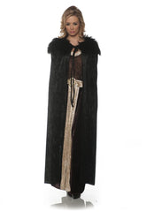 Women's Panne Renaissance Costume Cape w/ Faux Fur Trim - Black