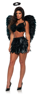 Feather Mini Skirt Set- Black Adult Costume