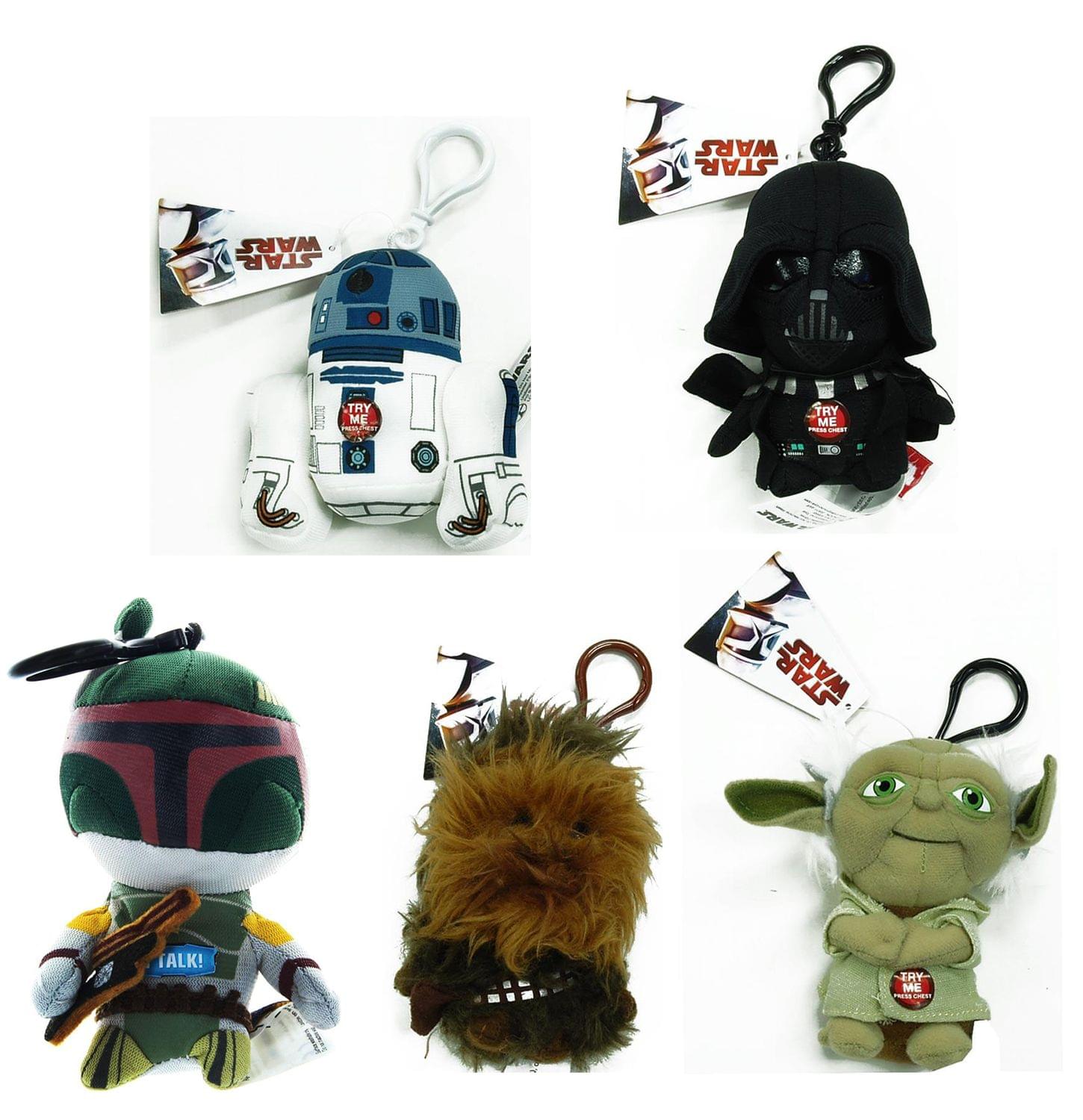 Star Wars 4" Talking Plush Clip On Set of 5 with R2-D2, Yoda, Vader & More