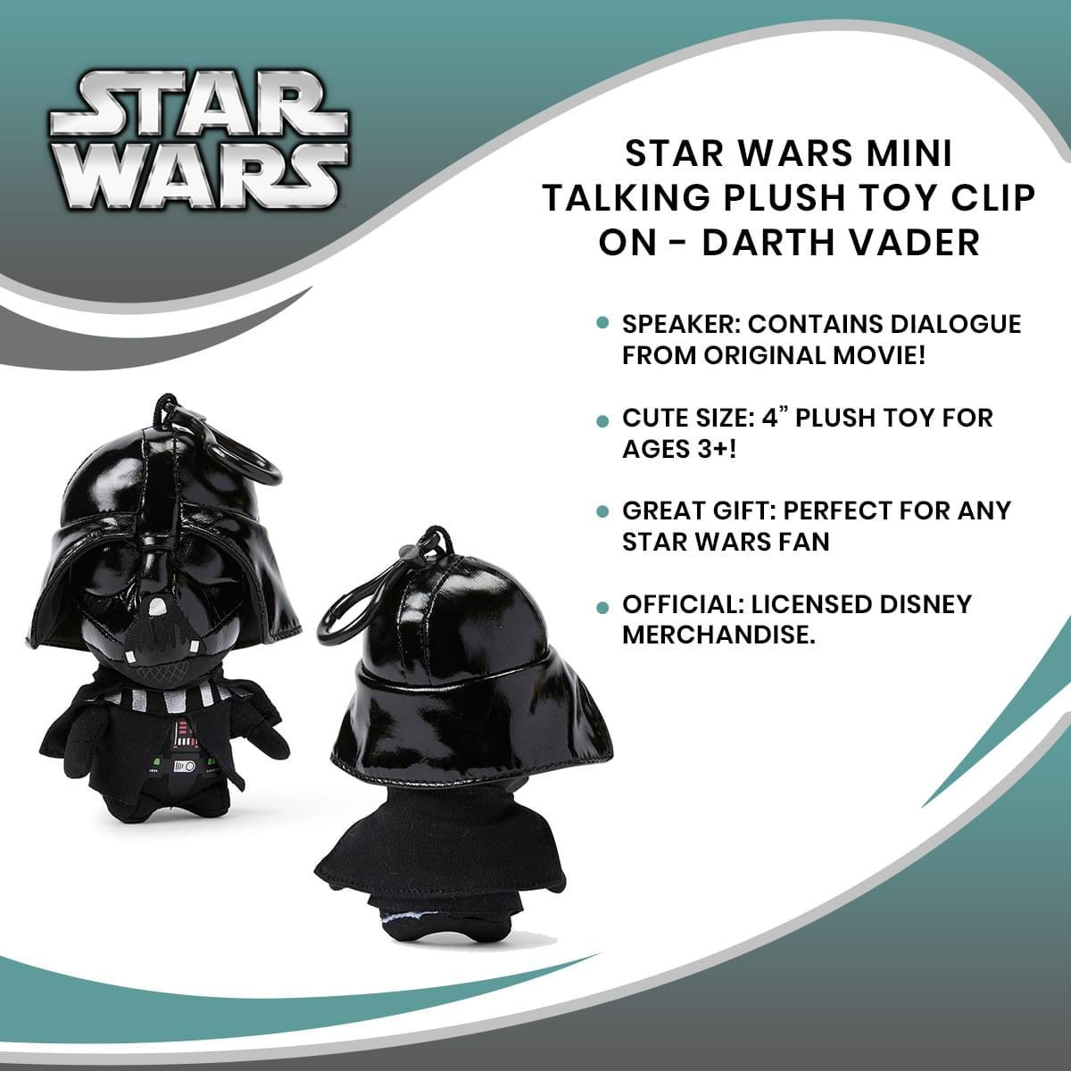 Star Wars Mini Talking Plush Toy Clip On - Darth Vader