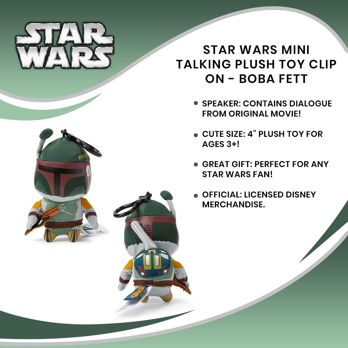 Star Wars Mini Talking Plush Toy Clip On - Boba Fett