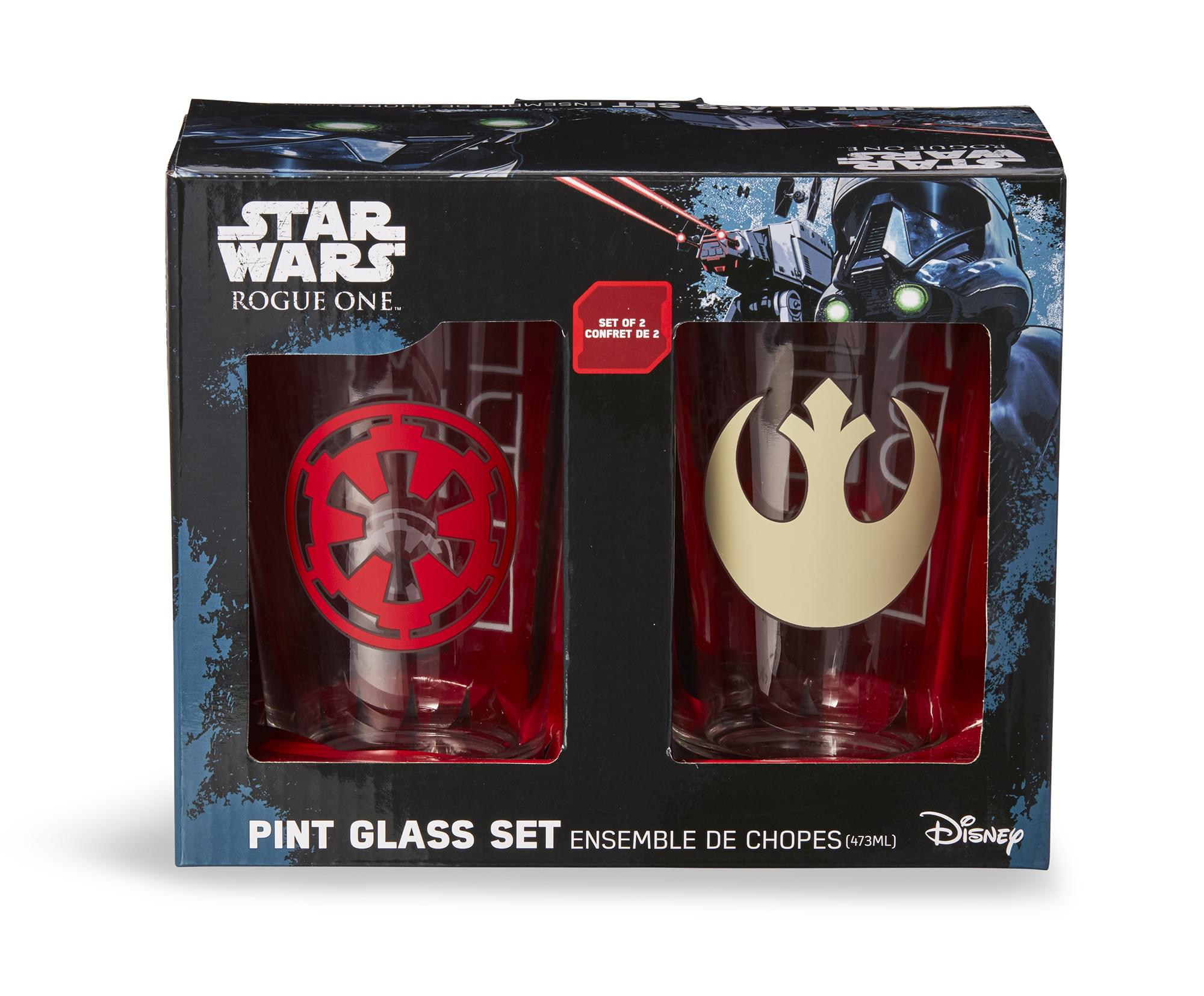Star Wars 16oz Pint Glasses - Rebel & Empire Symbols - 2 Set