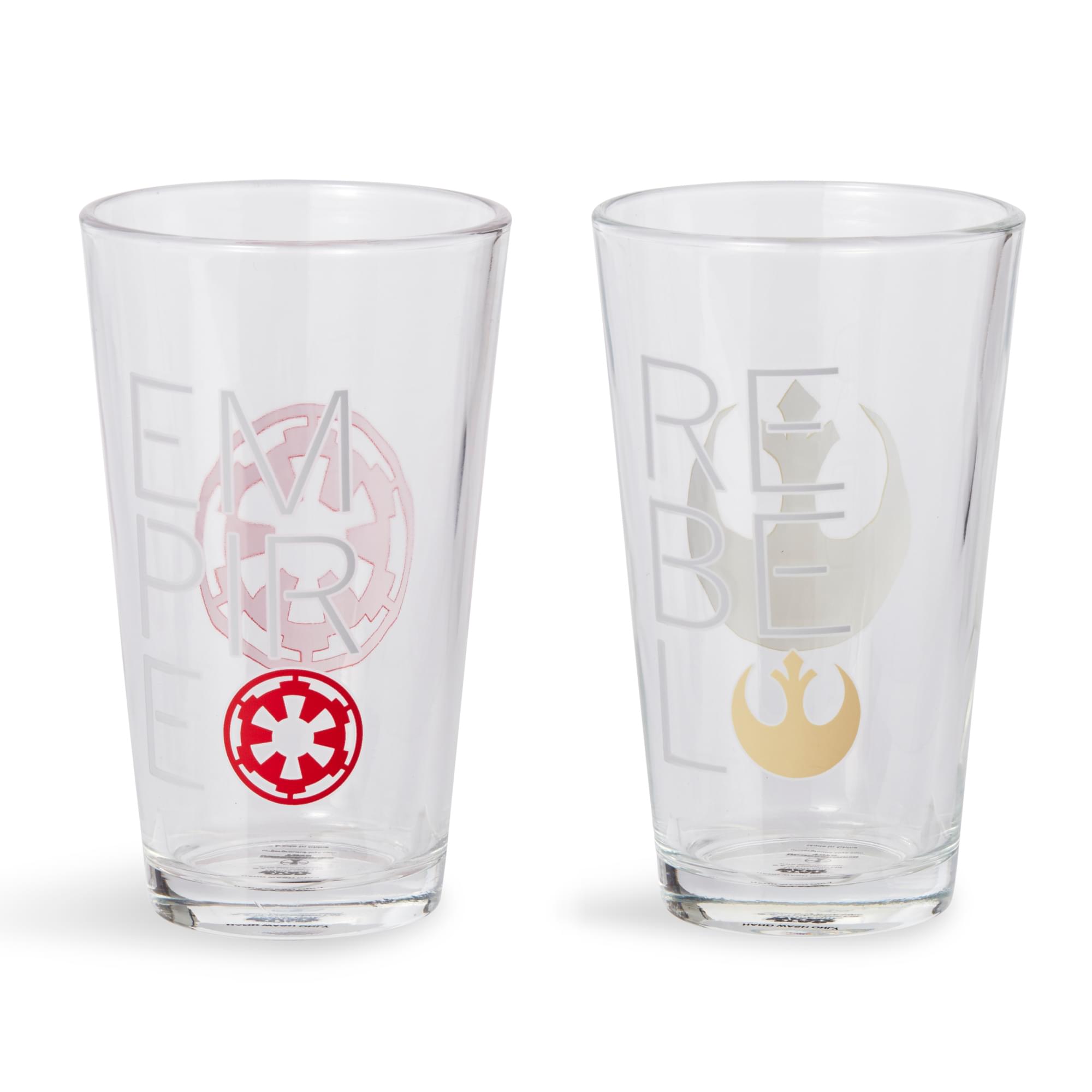 Star Wars 16oz Pint Glasses - Rebel & Empire Symbols - 2 Set