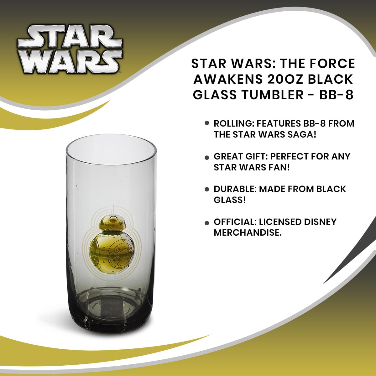 Star Wars: The Force Awakens 20oz Black Glass Tumbler - BB-8