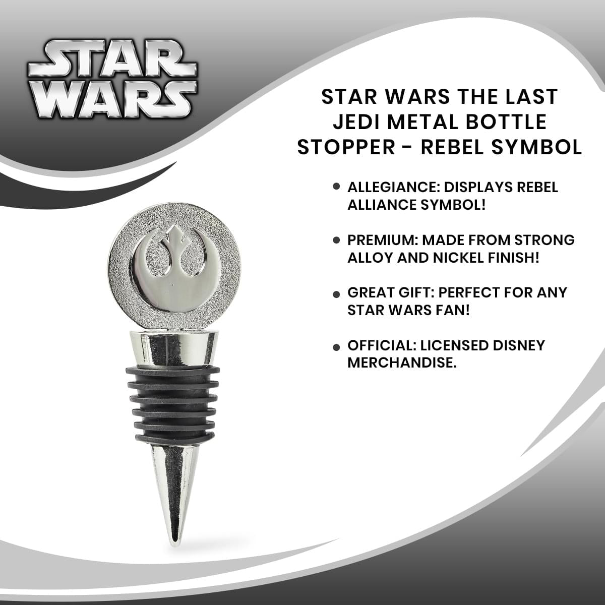 Star Wars The Last Jedi Metal Bottle Stopper - Rebel Symbol