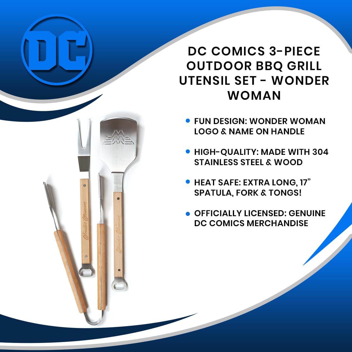 DC Comics 3-Piece Outdoor BBQ Grill Utensil Set - Wonder Woman