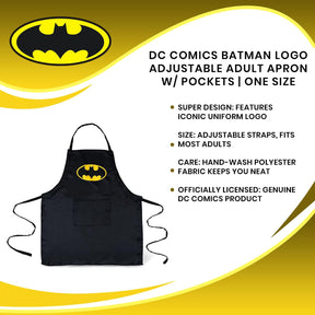 DC Comics Batman Logo Adjustable Adult Apron W/ Pockets | One Size