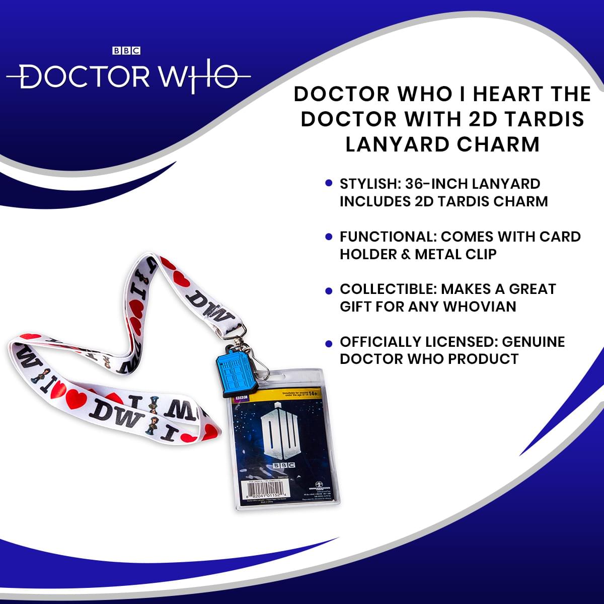 Doctor Who I Heart the Doctor with 2D TARDIS Lanyard Charm