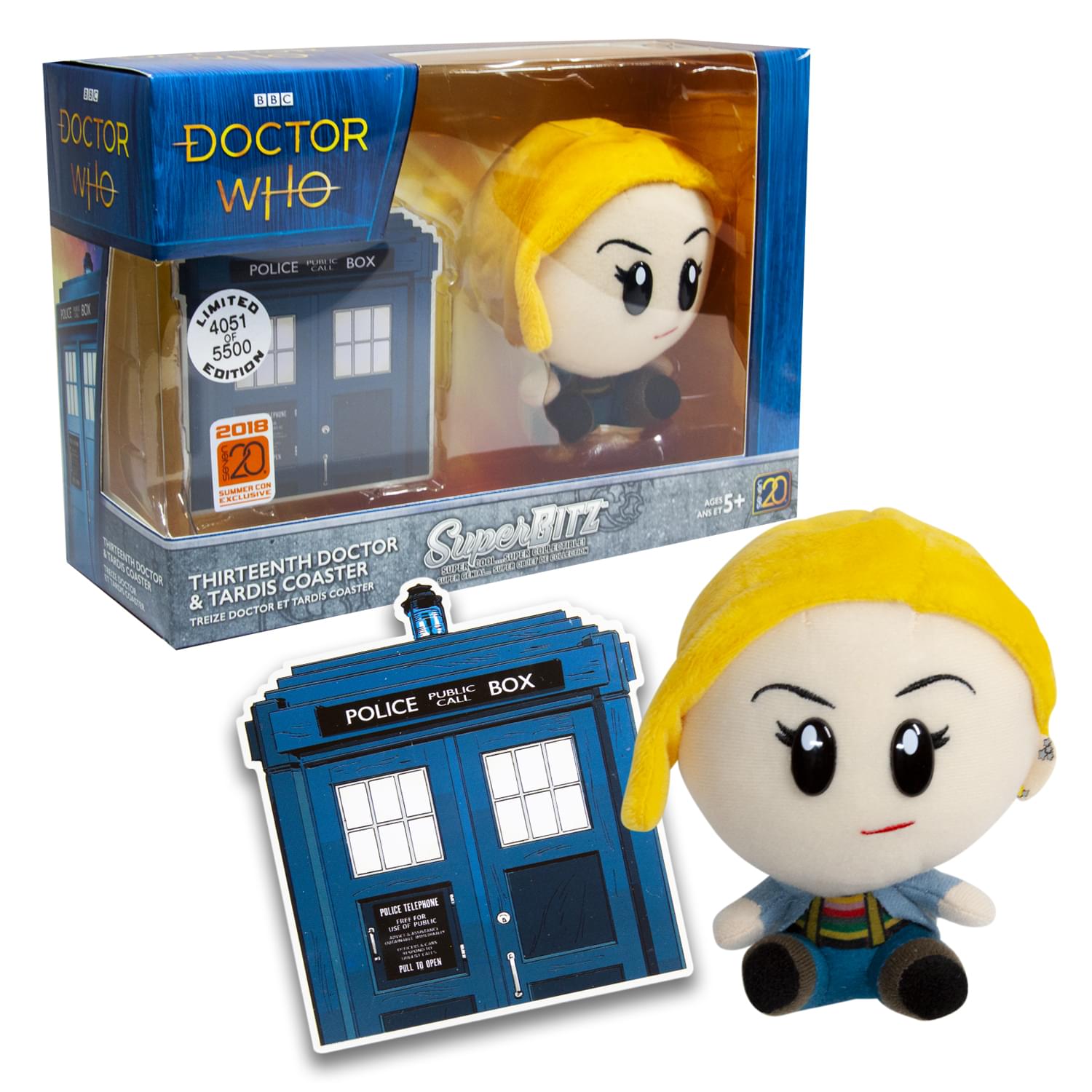 Doctor Who Super Bitz 13th Doctor Plush And Tardis Coaster Set -Limited Edition