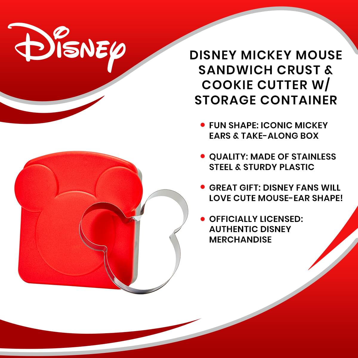 Disney Mickey Mouse Sandwich Crust & Cookie Cutter W/ Storage Container