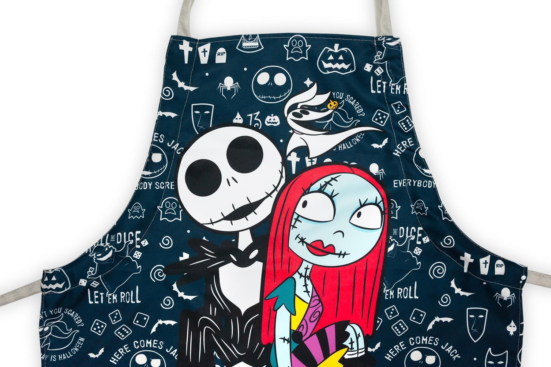 Nightmare Before Christmas Apron with Jack & Sally and Adjustable Straps - Black