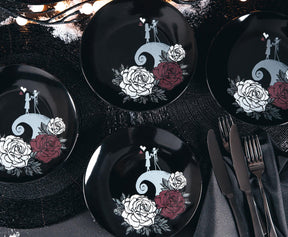The Nightmare Before Christmas Jack and Sally Black Rose 16-Piece Dinnerware Set