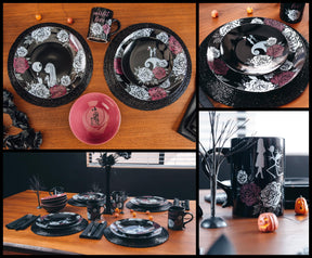 The Nightmare Before Christmas Jack and Sally Black Rose 16-Piece Dinnerware Set