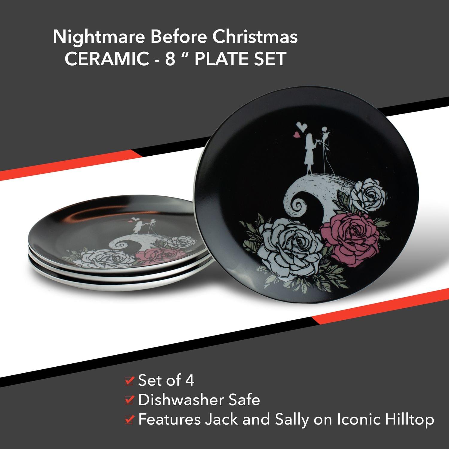 OFFICIAL Nightmare Before Christmas 8" Plate | Jack & Sally on a Hill | Set of 4