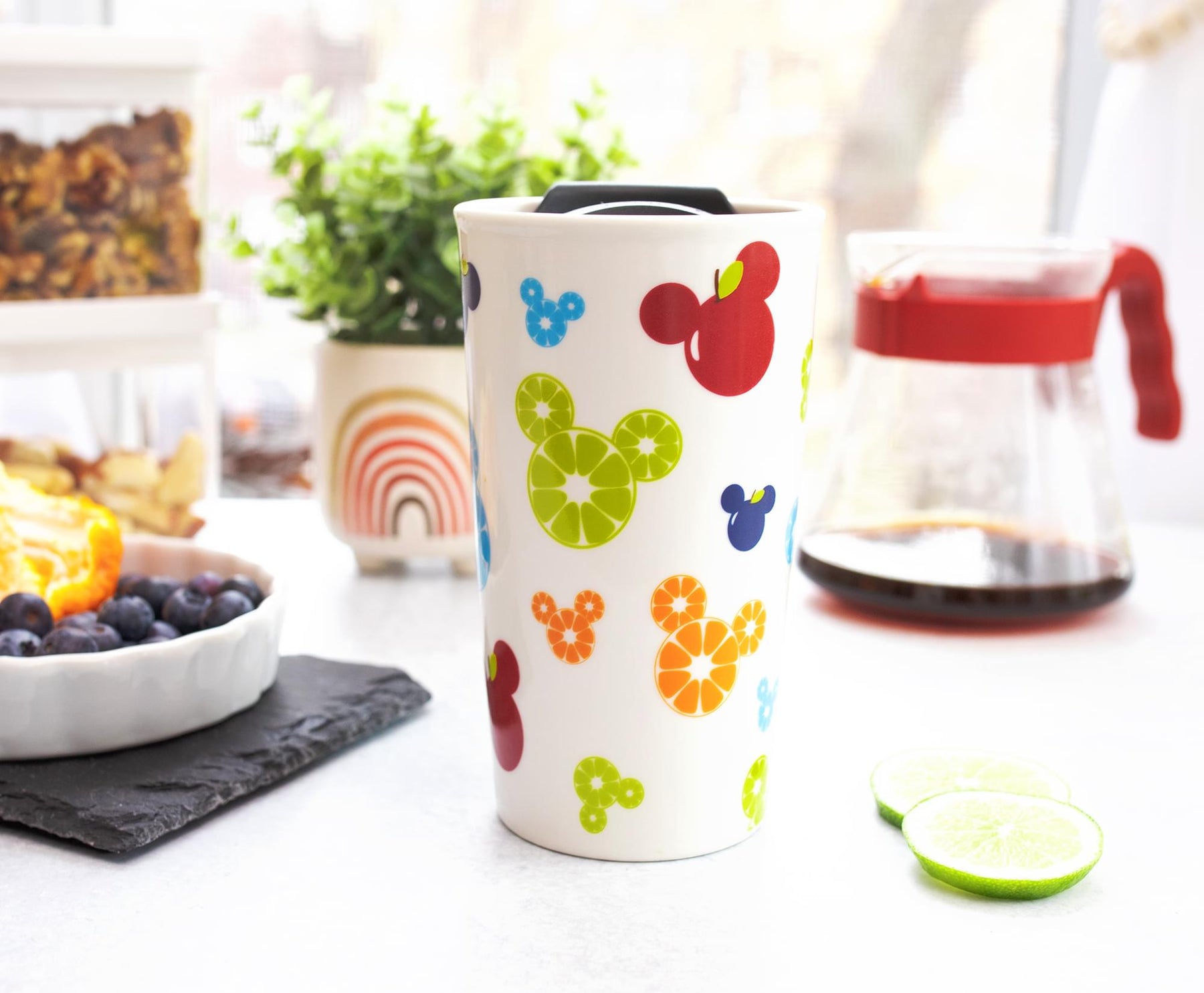 Disney Mickey Mouse Fresh Fruit Ceramic Travel Mug With Lid | Holds 10 Ounces